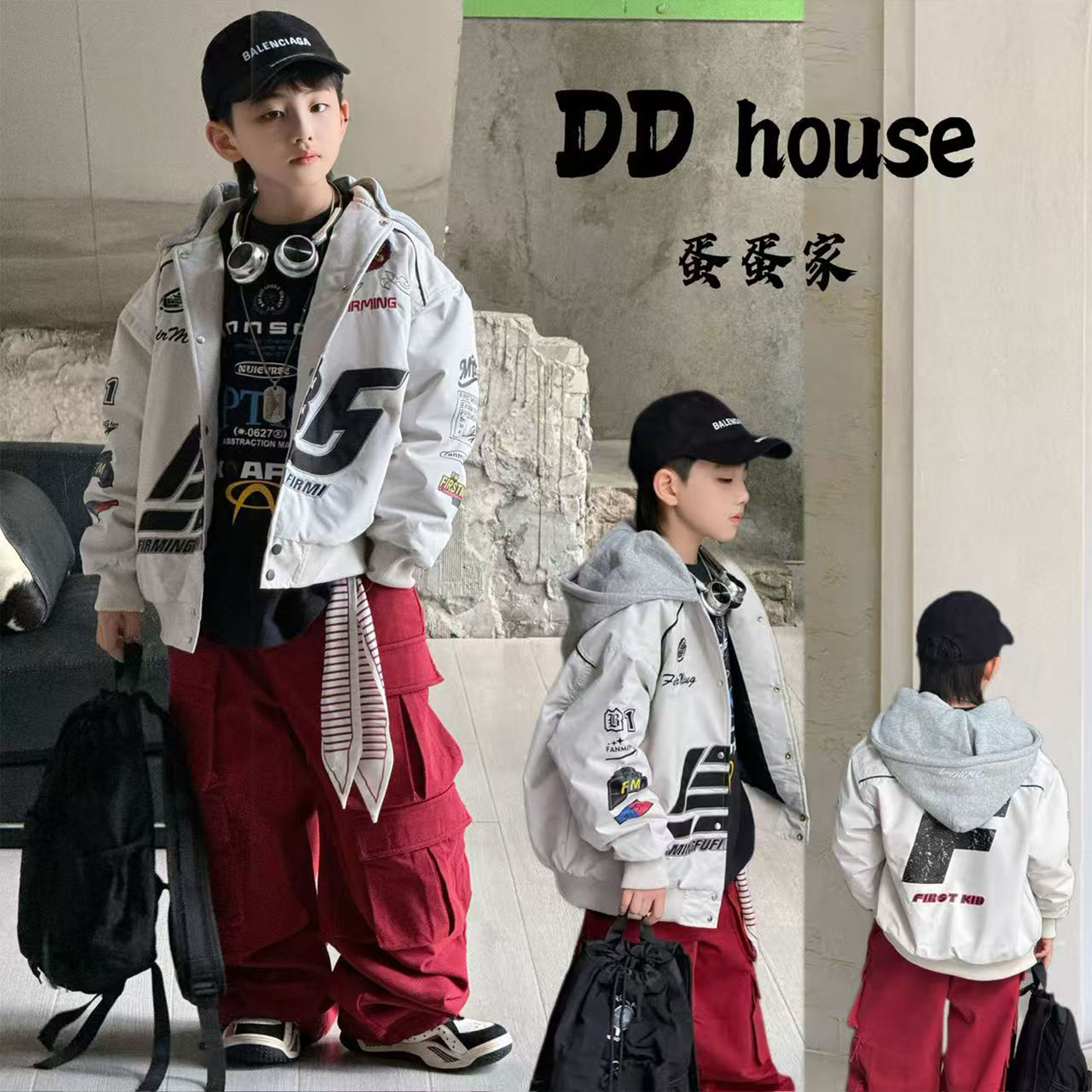 蛋蛋家【帅意正浓】15D010冬季新款洋气休闲灰色机车棉服外套