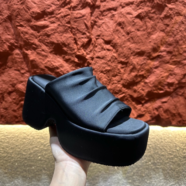 998增高坡跟松糕底高跟一字拖复古露趾拖鞋女鞋