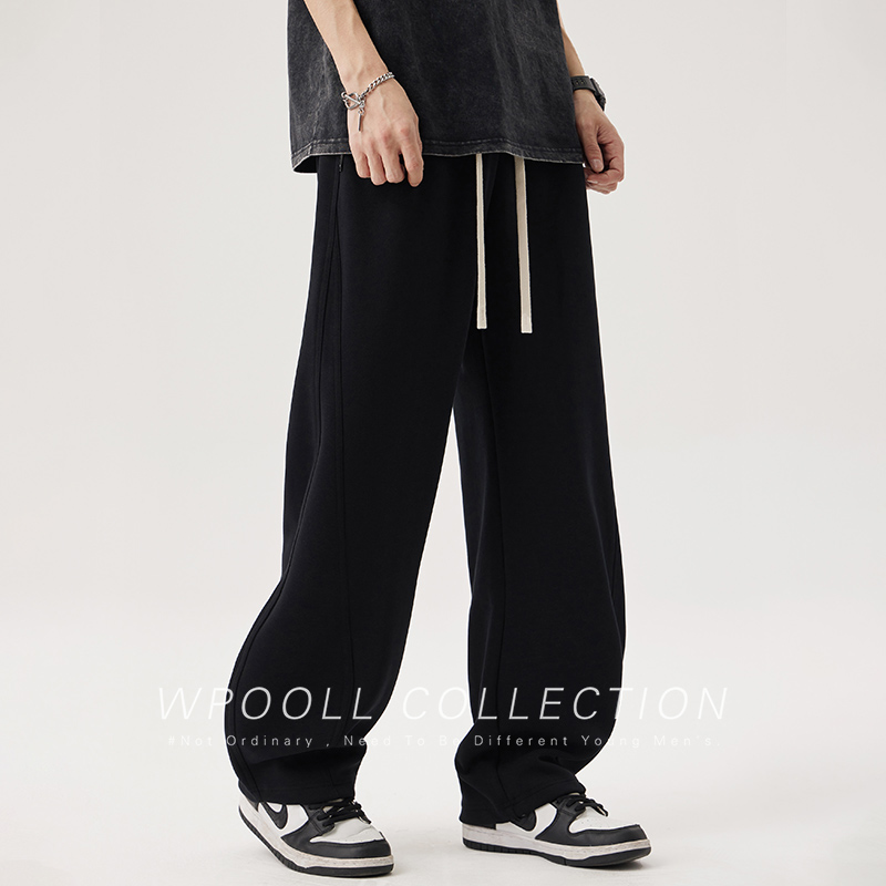 美式垂感运动卫裤男阔腿秋冬抽绳弯刀裤子男生宽松直筒休闲香蕉裤