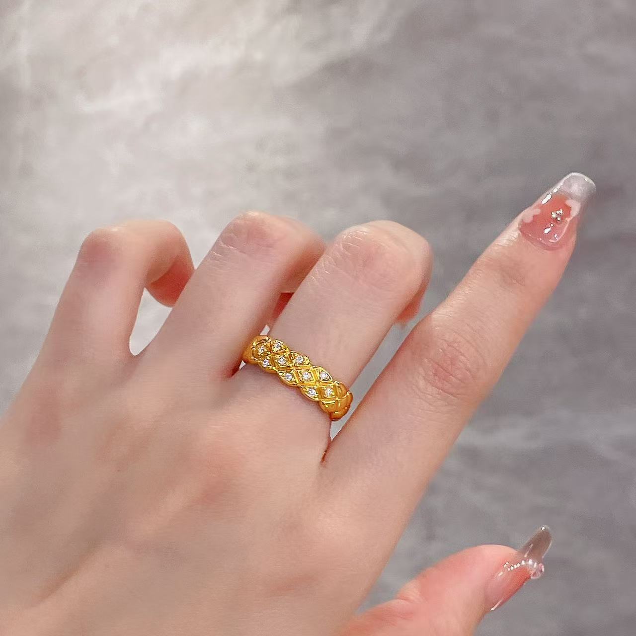 足金999 黄金首饰 5D镶嵌莫桑025戒指（建议拍大一码）轻奢