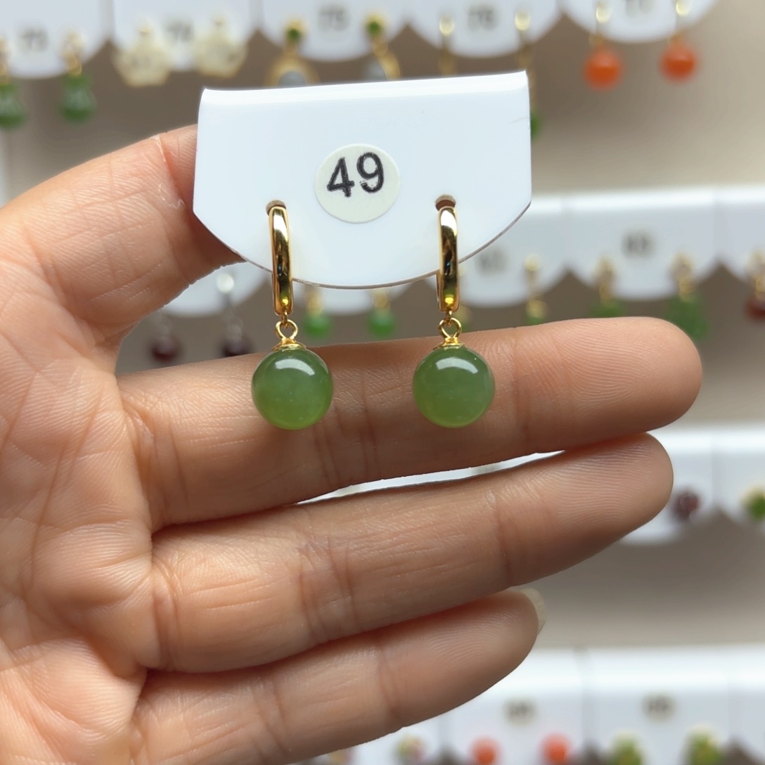 和田玉耳饰银S925镶嵌