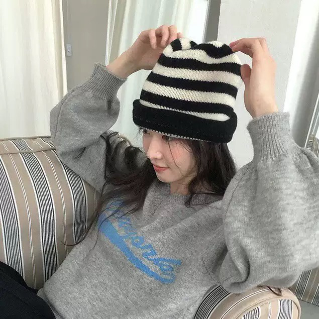 （7天发）韩系小众飞行帽针织堆堆帽渔夫帽女（头围58）