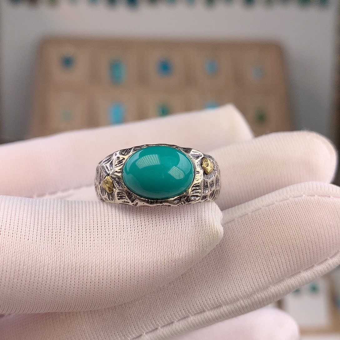 绿松石银S925镶嵌戒指