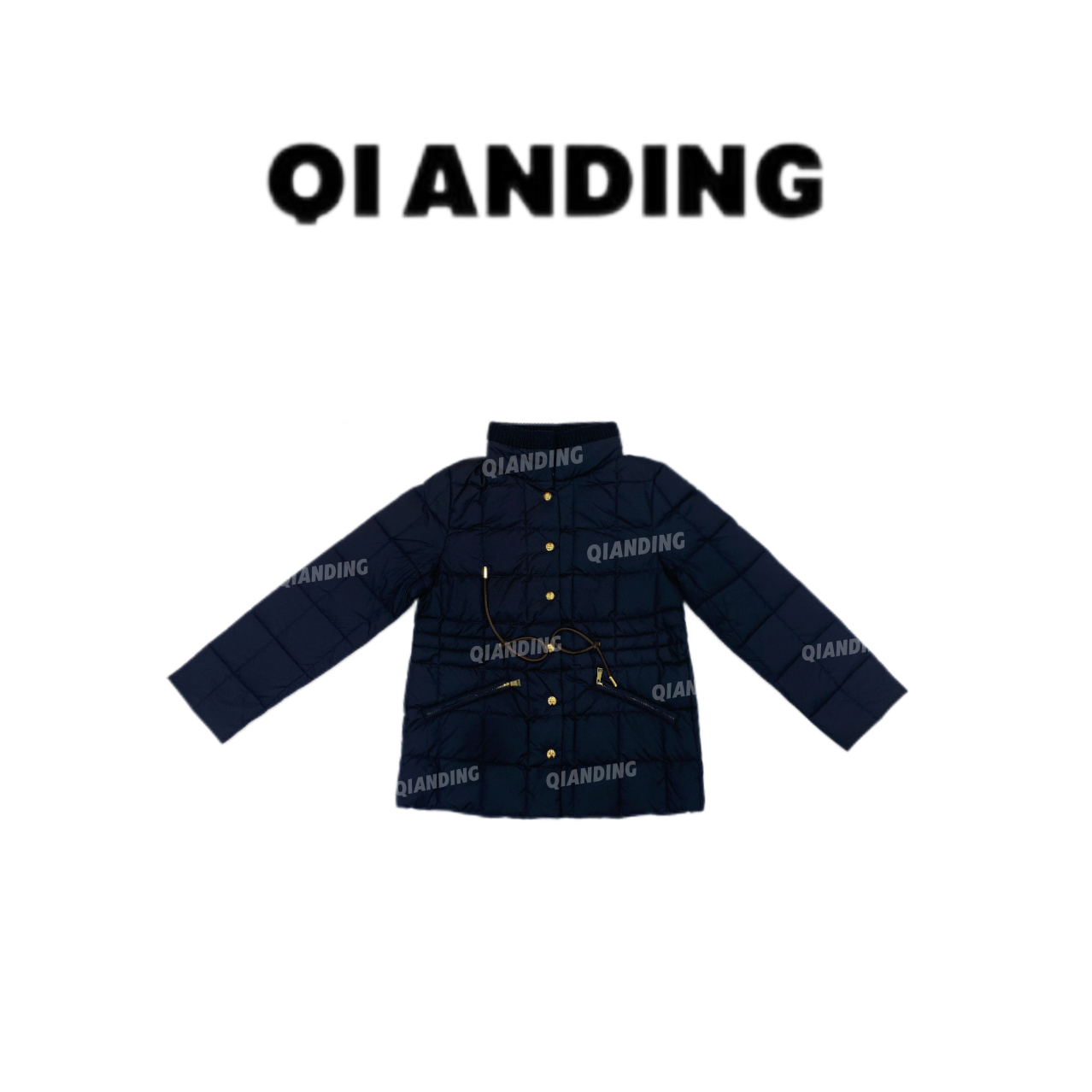 【QIANDING】90鹅藏蓝色收腰带腰带羽绒服25122
