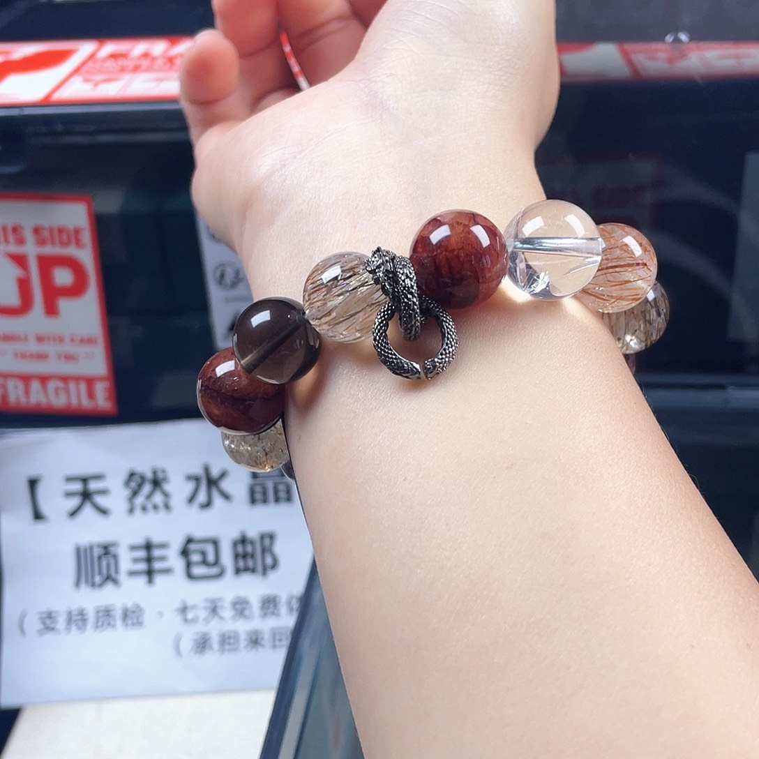 银S925镶嵌烟晶手链