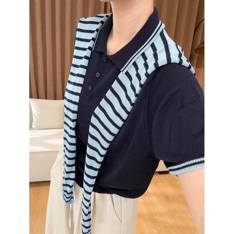 【】夏款天丝亚麻polo领短袖（带披肩）