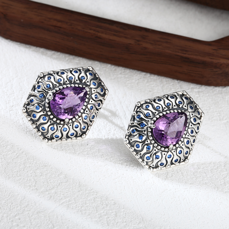 925银耳饰 紫钻耳钉 耳扣 韩版流行耳饰