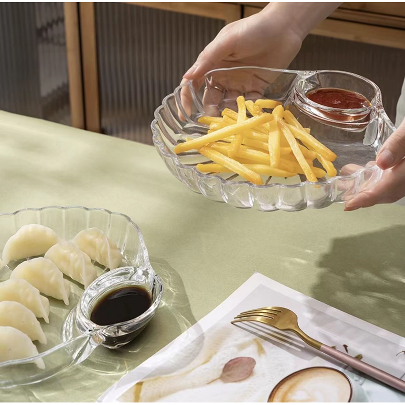 晶品家居坊  分隔盘饺子盘家用多功能扇形盘