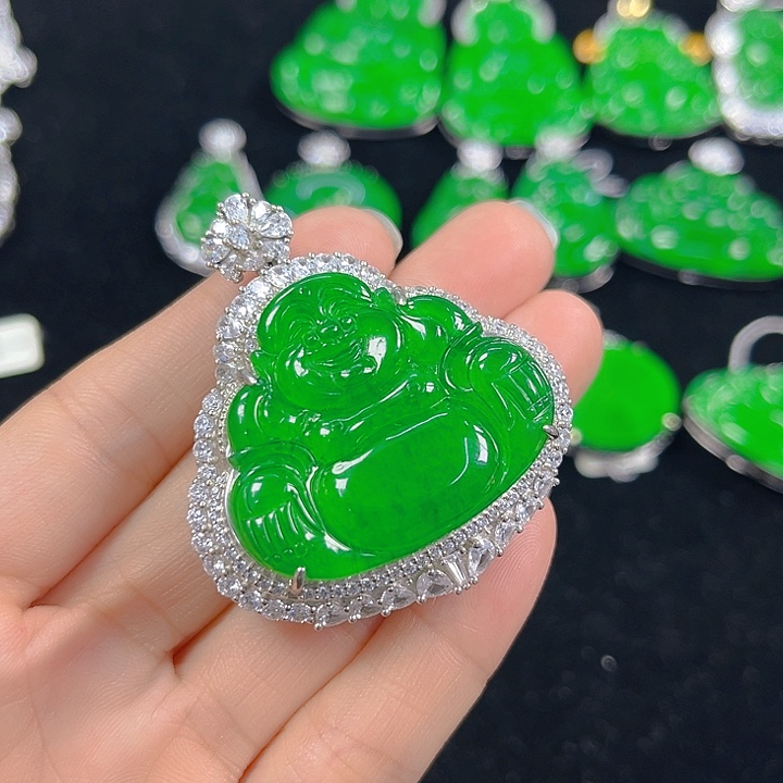 傻***妞翡翠银S925镶嵌吊坠(不含链)