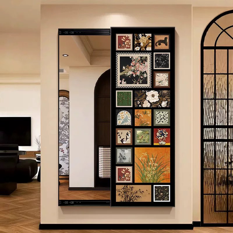 复古风系列可关闭卧室装饰全身镜子穿衣镜隐藏式推拉壁挂全身镜