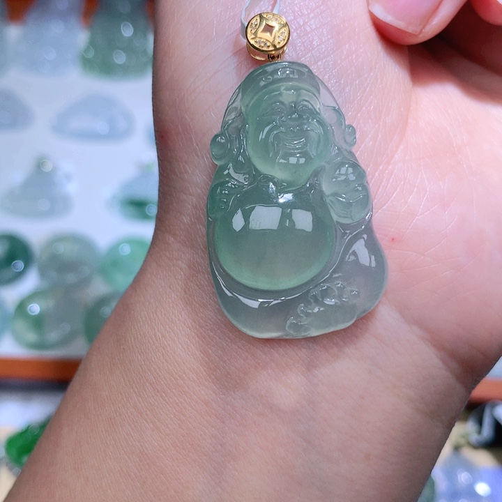 翡翠颈饰18K金镶嵌财神爷