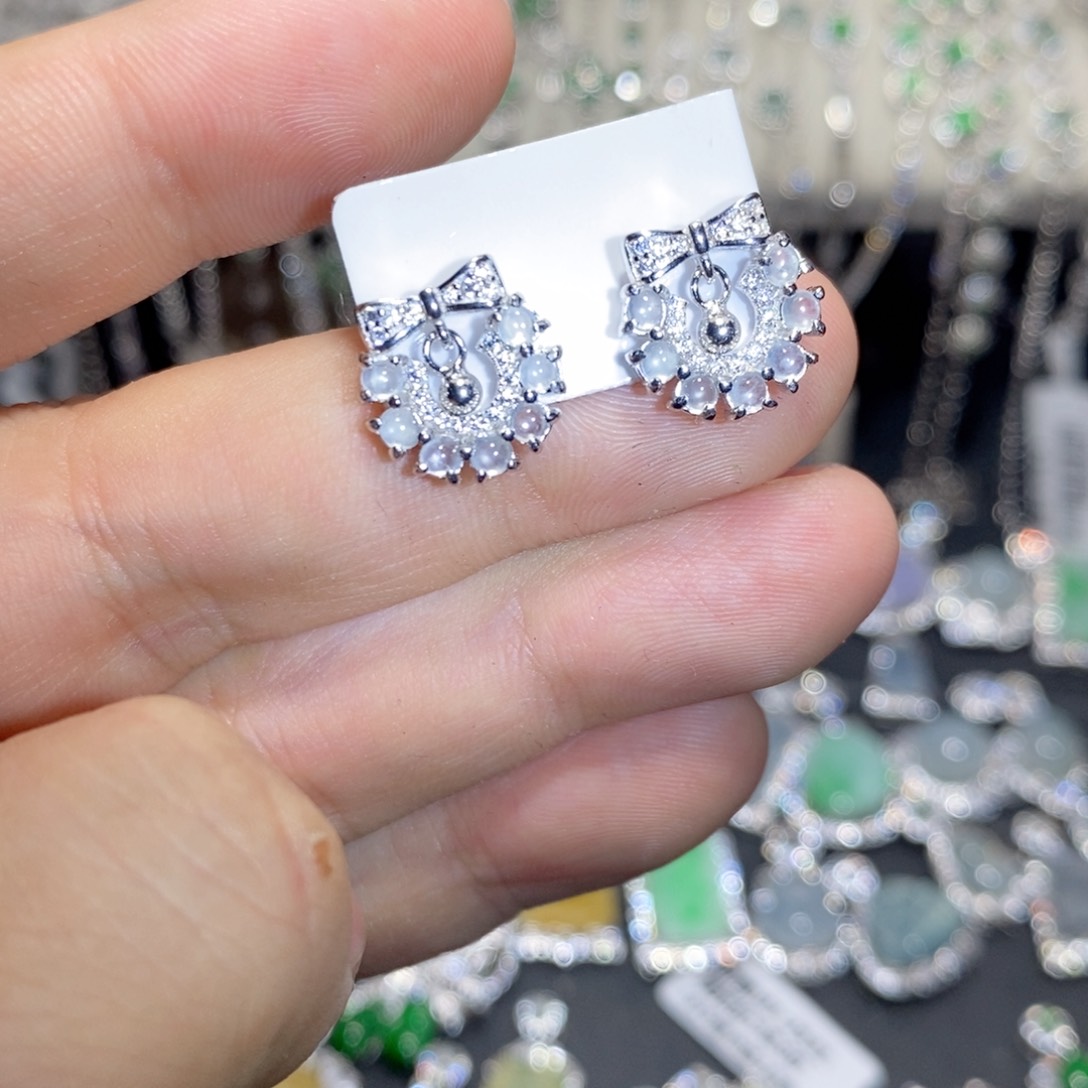 翡翠耳饰银S925镶嵌n j k k