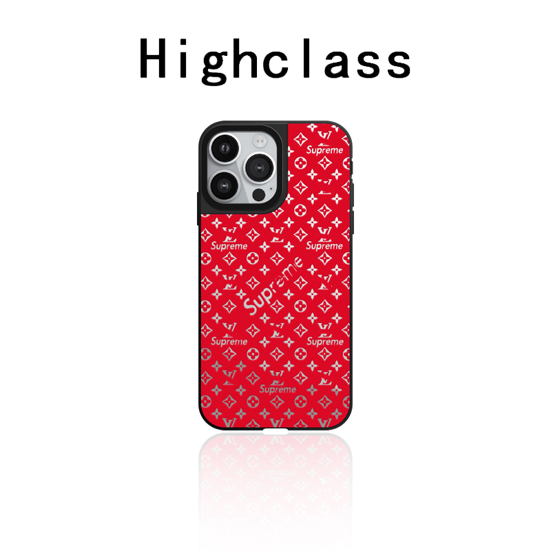 新款满印红色老花适用苹果手机壳亚克力iphone16镜面壳