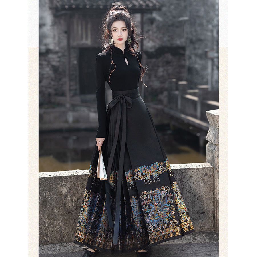 明制翠马面裙织金妆花气质复古新中式显瘦长裙中国风通勤汉服女