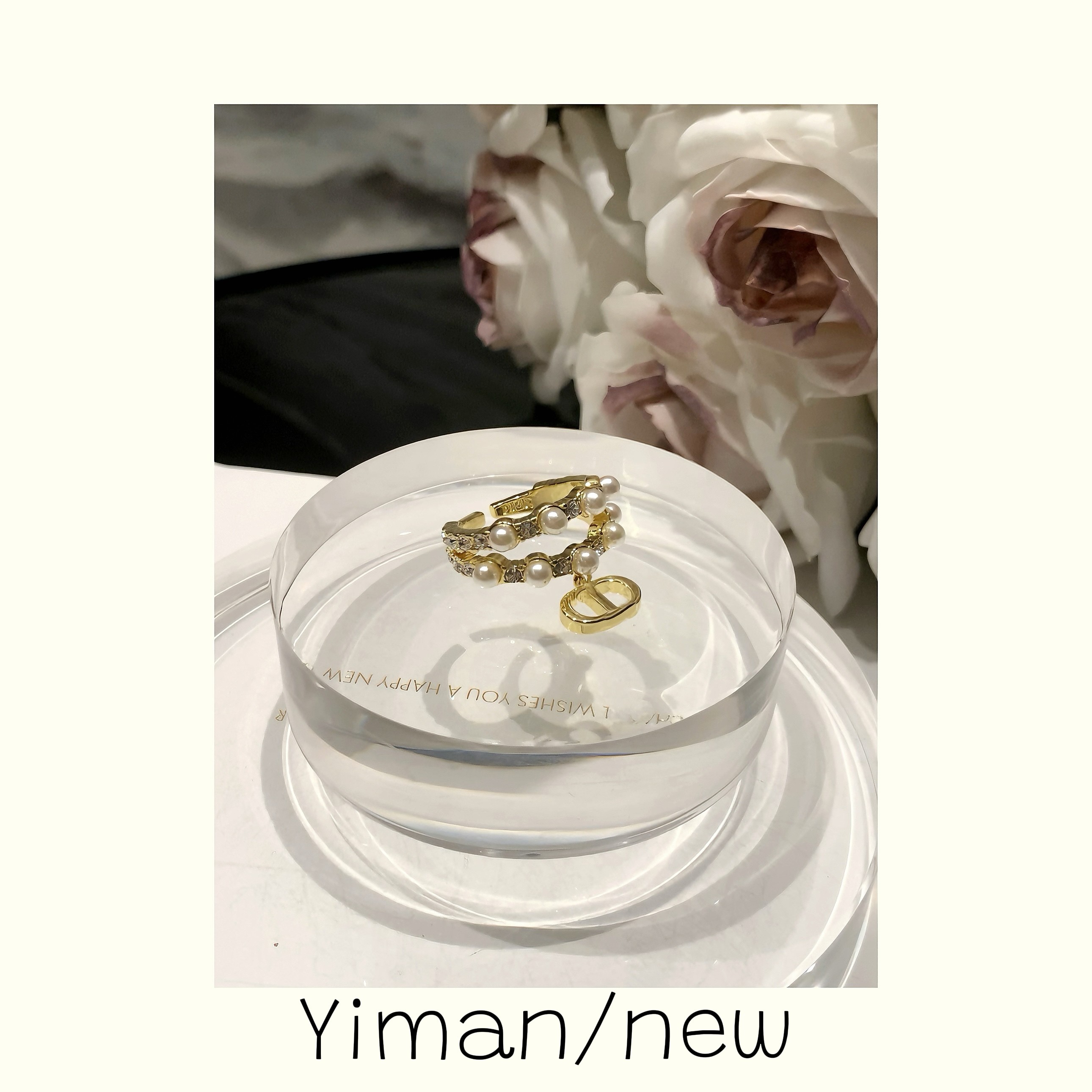 铜合金仿珍珠戒指 双层珠珠吊坠戒指MZ3104