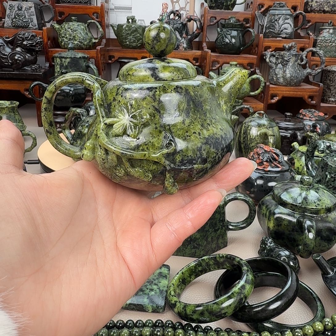 修***德蛇纹石玉未镶嵌藏玉药王石精美茶壶