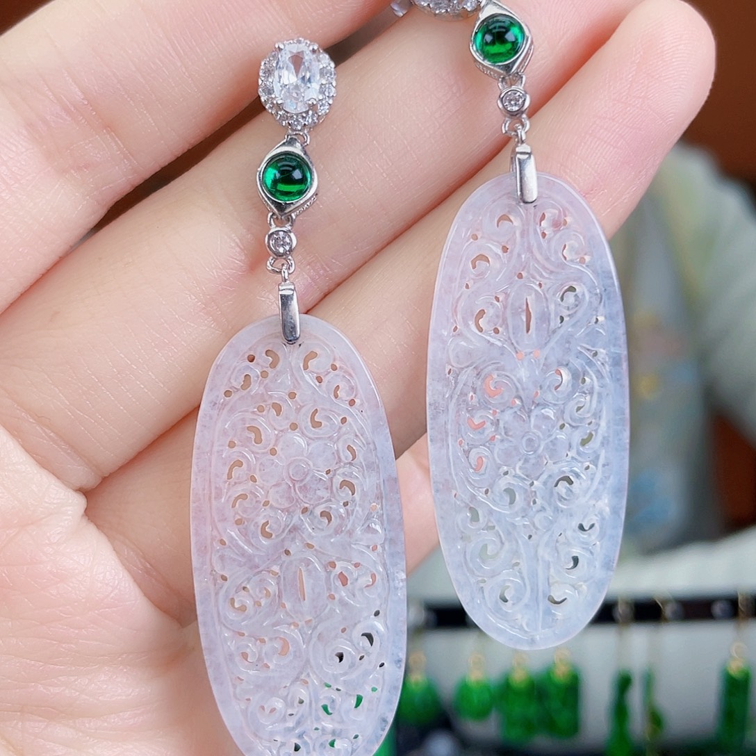 翡翠银S925镶嵌耳饰