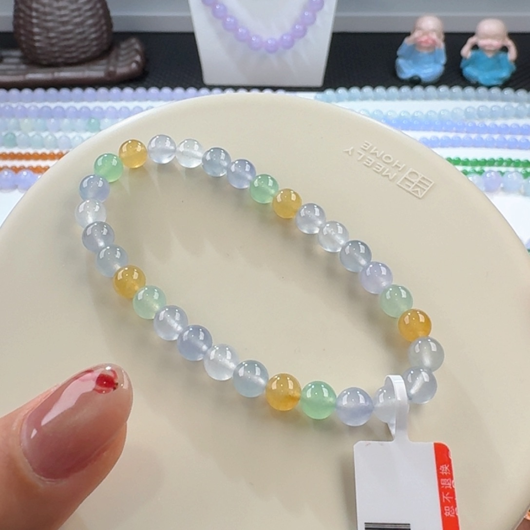 翡翠手链未镶嵌高冰马卡龙单圈6mm