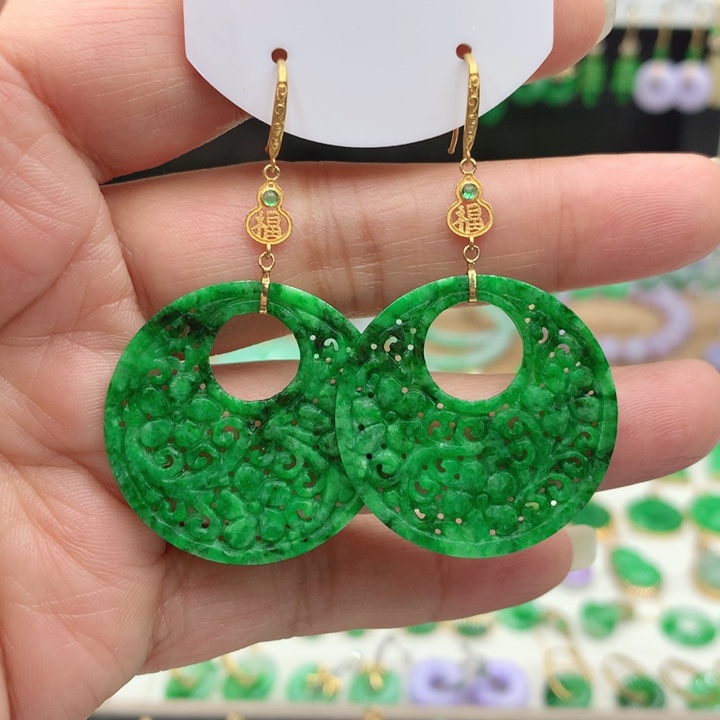 翡翠18K金镶嵌耳饰