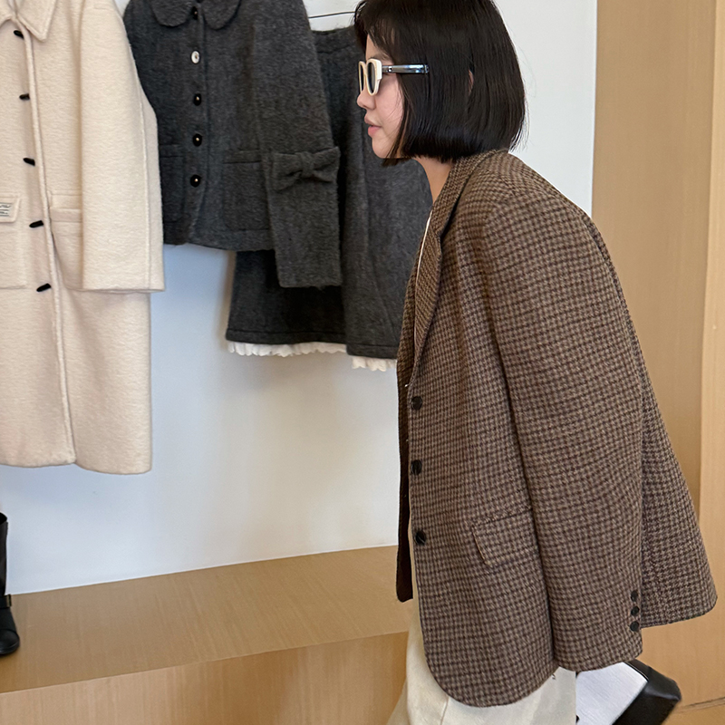 TOTHEND“伦敦女作家”复古又时髦100羊毛高品韩定制格纹西装大衣