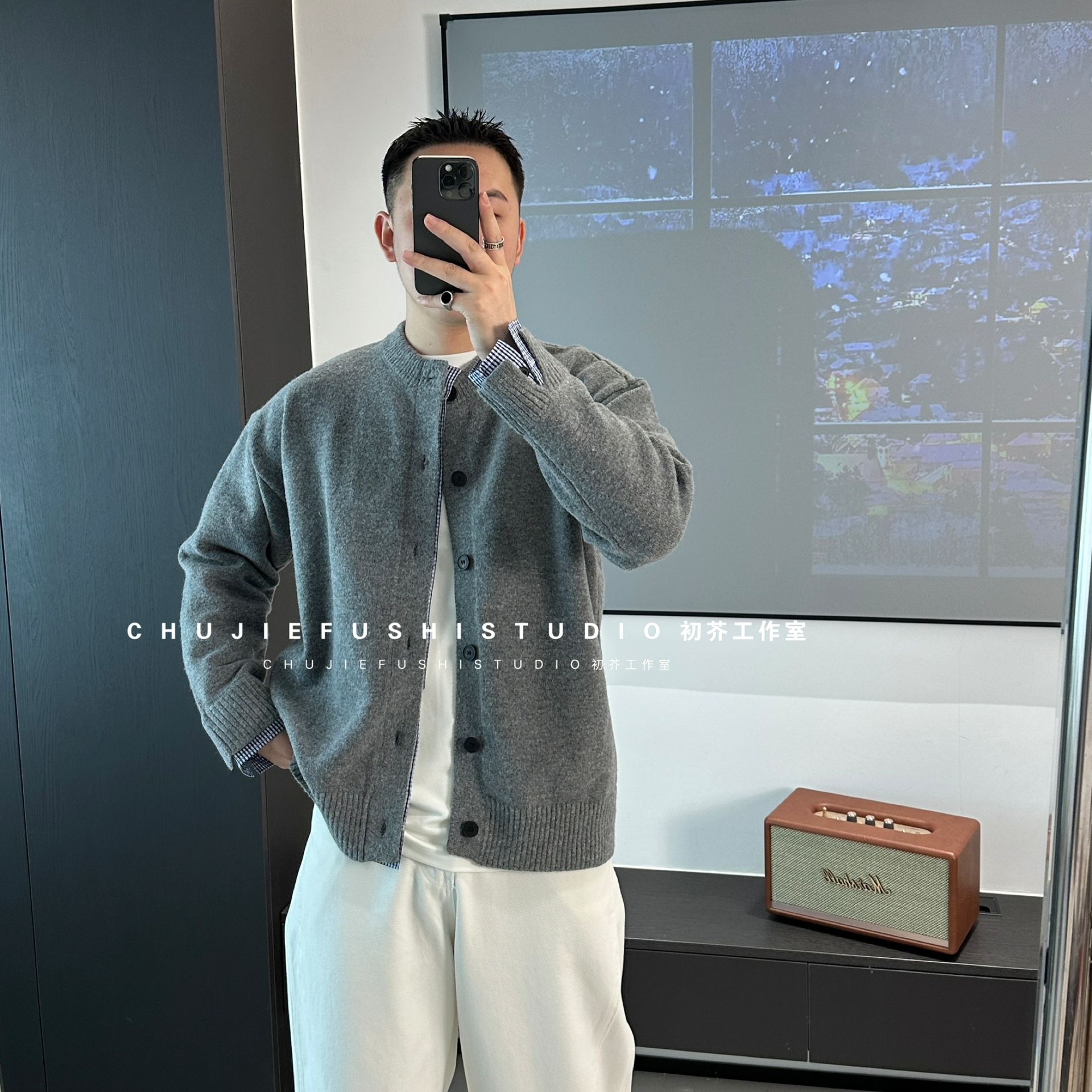 CHUJIE针织常规撞色圆领毛衣针织衫休闲拼接开衫百搭