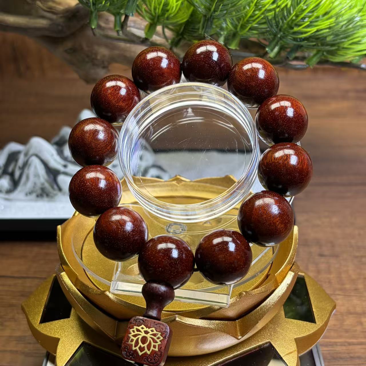 2.0紫檀木爆星手串+莲花牌