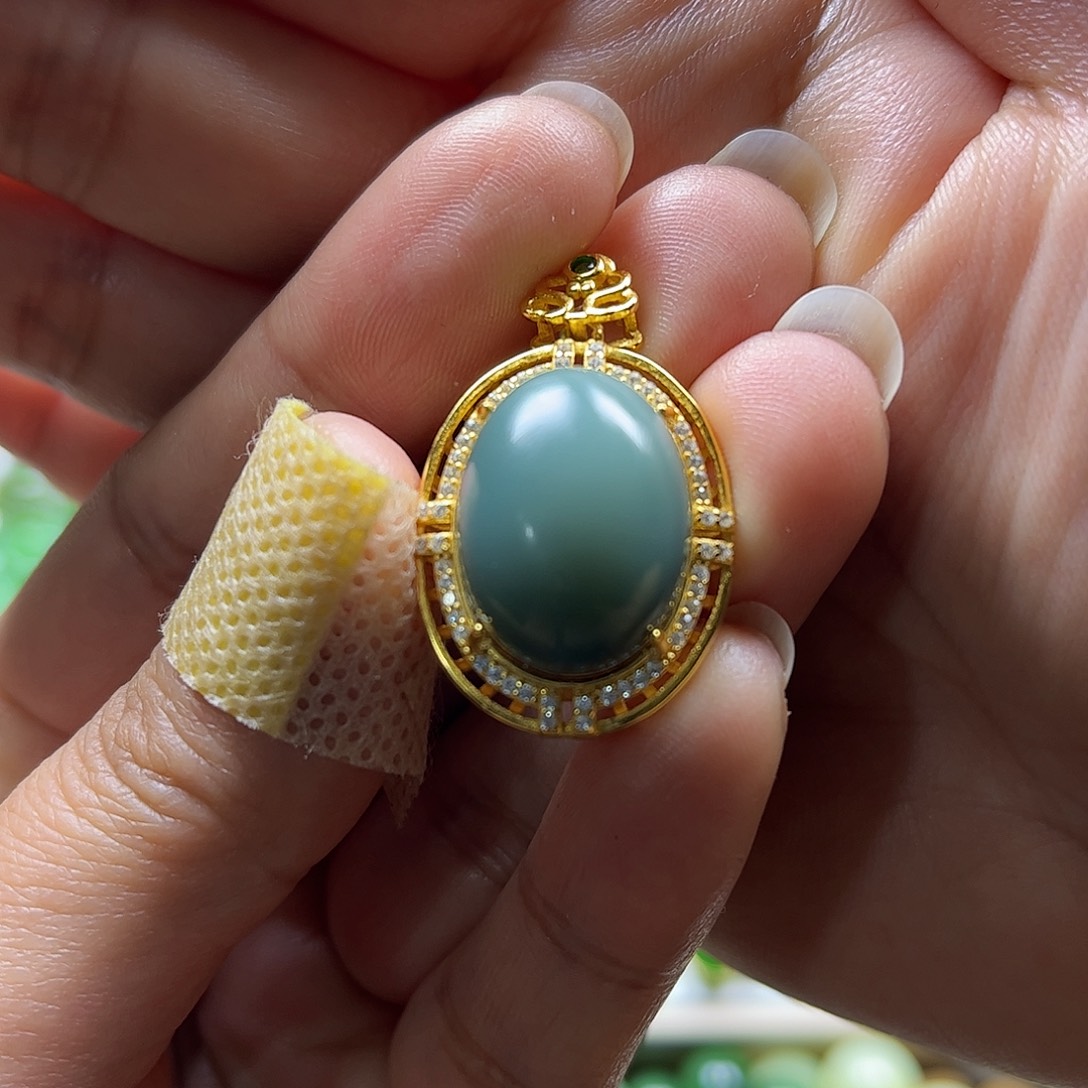 和田玉挂件银S925镶嵌