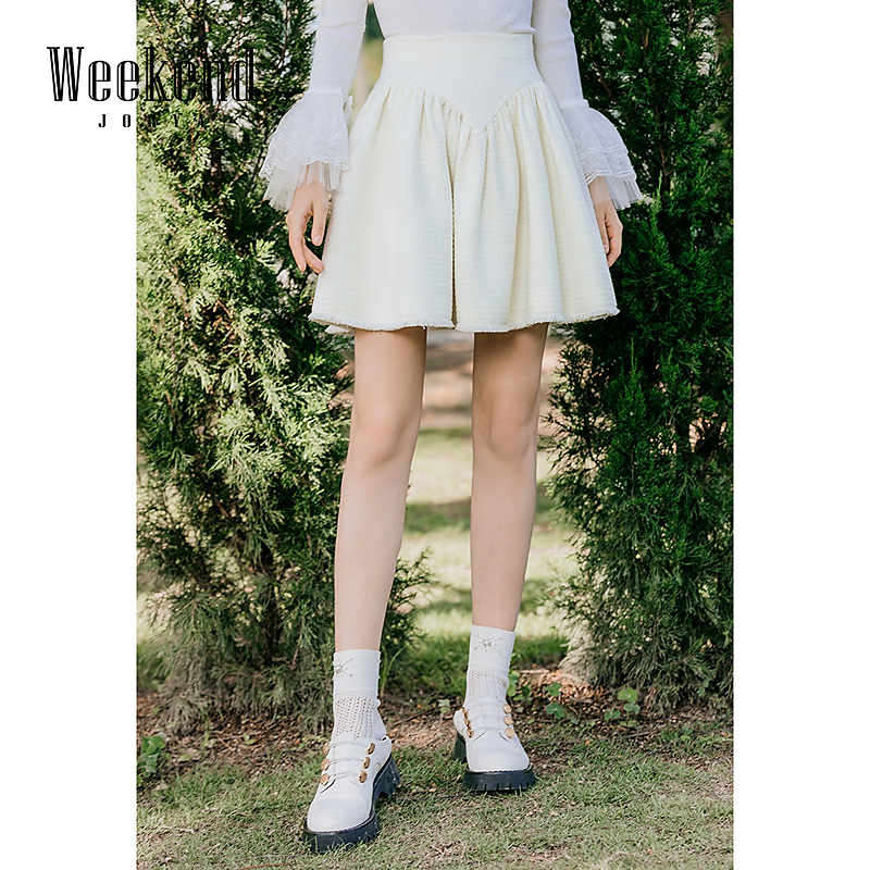 卓雅周末秋设计感高腰花纱毛边半身裙女EJWCCX09