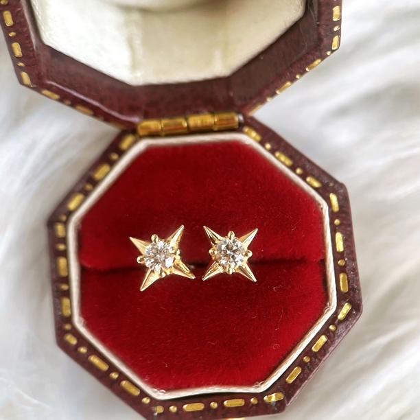 CFJEW 18K金天然钻石星星AB戴法耳钉