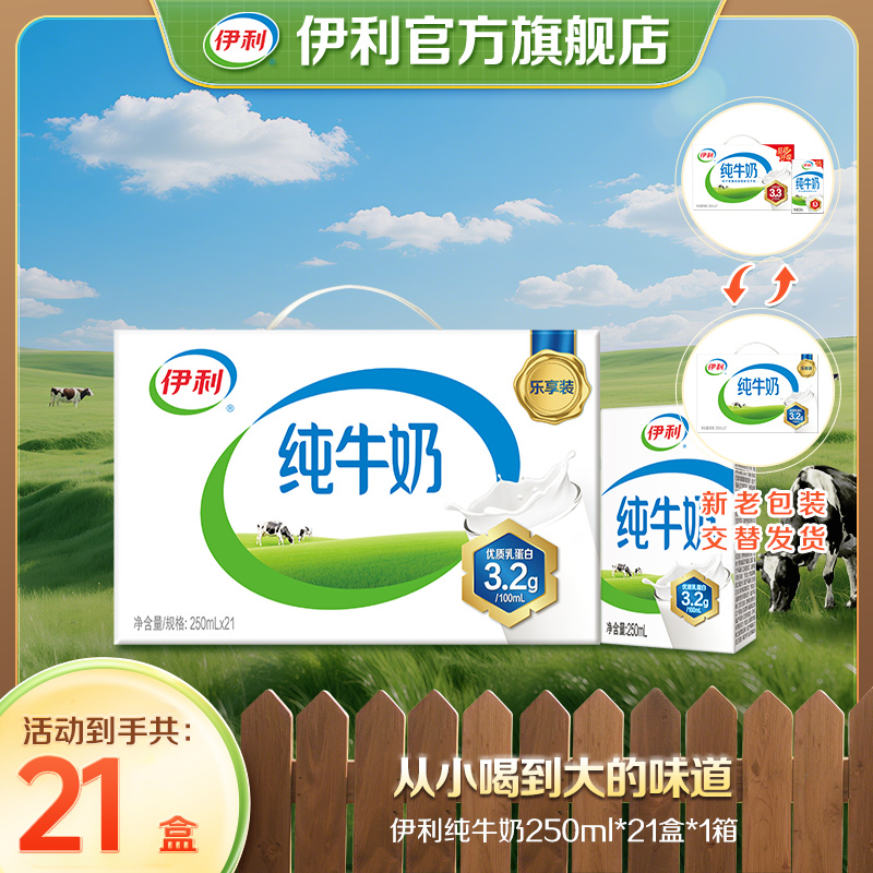 伊利 1箱纯牛奶250ml*21盒 营养早餐 GQ