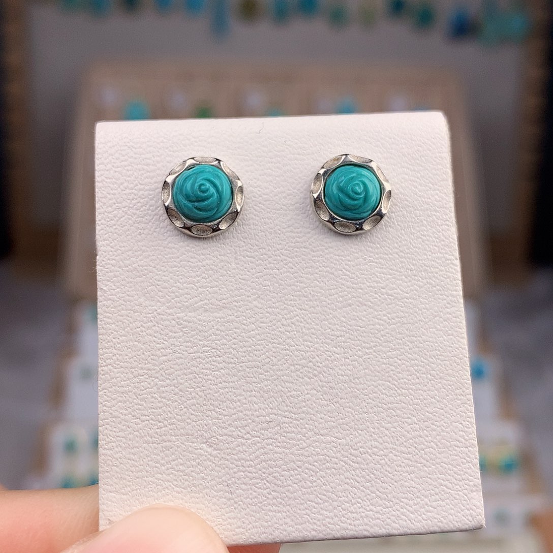 绿松石耳饰银S925镶嵌