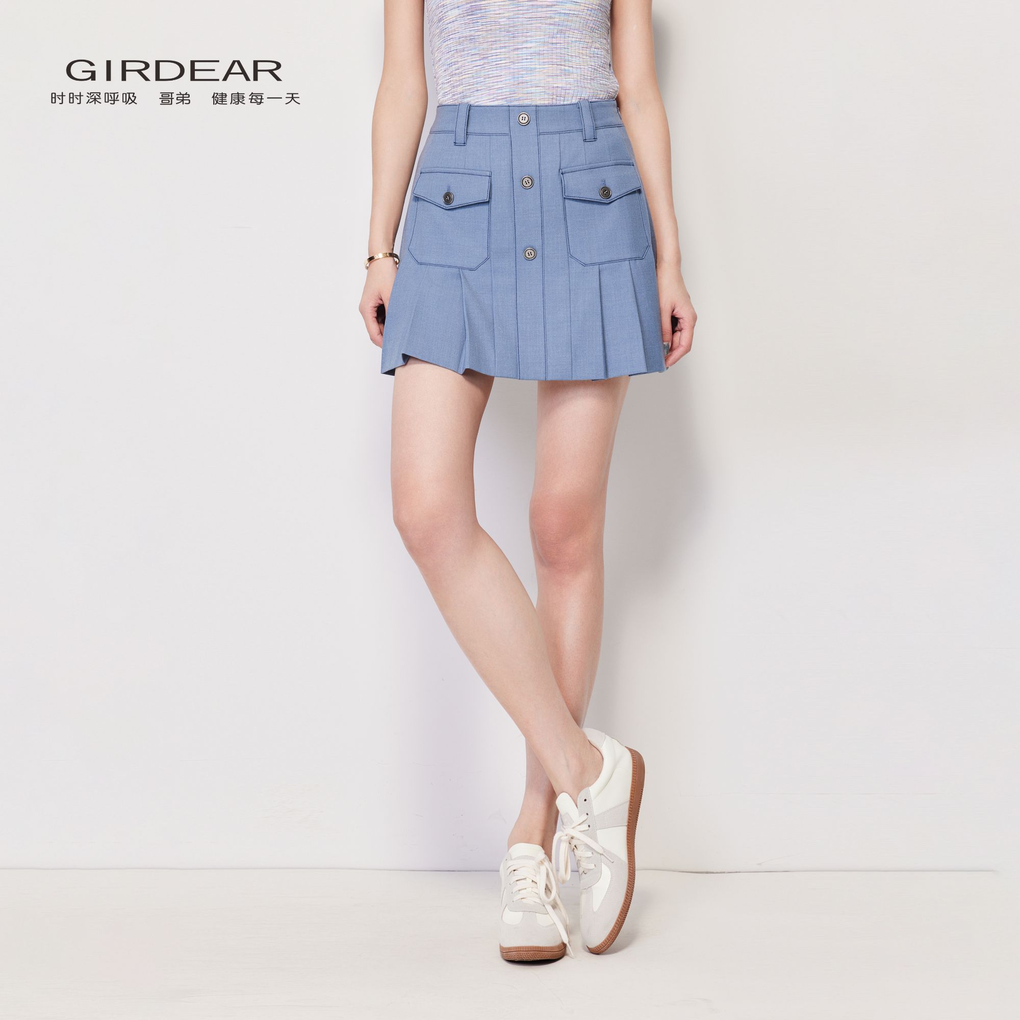 GIRDEAR/哥弟韩系INS甜美酷飒小众高腰百褶短款半身裙120031-3285