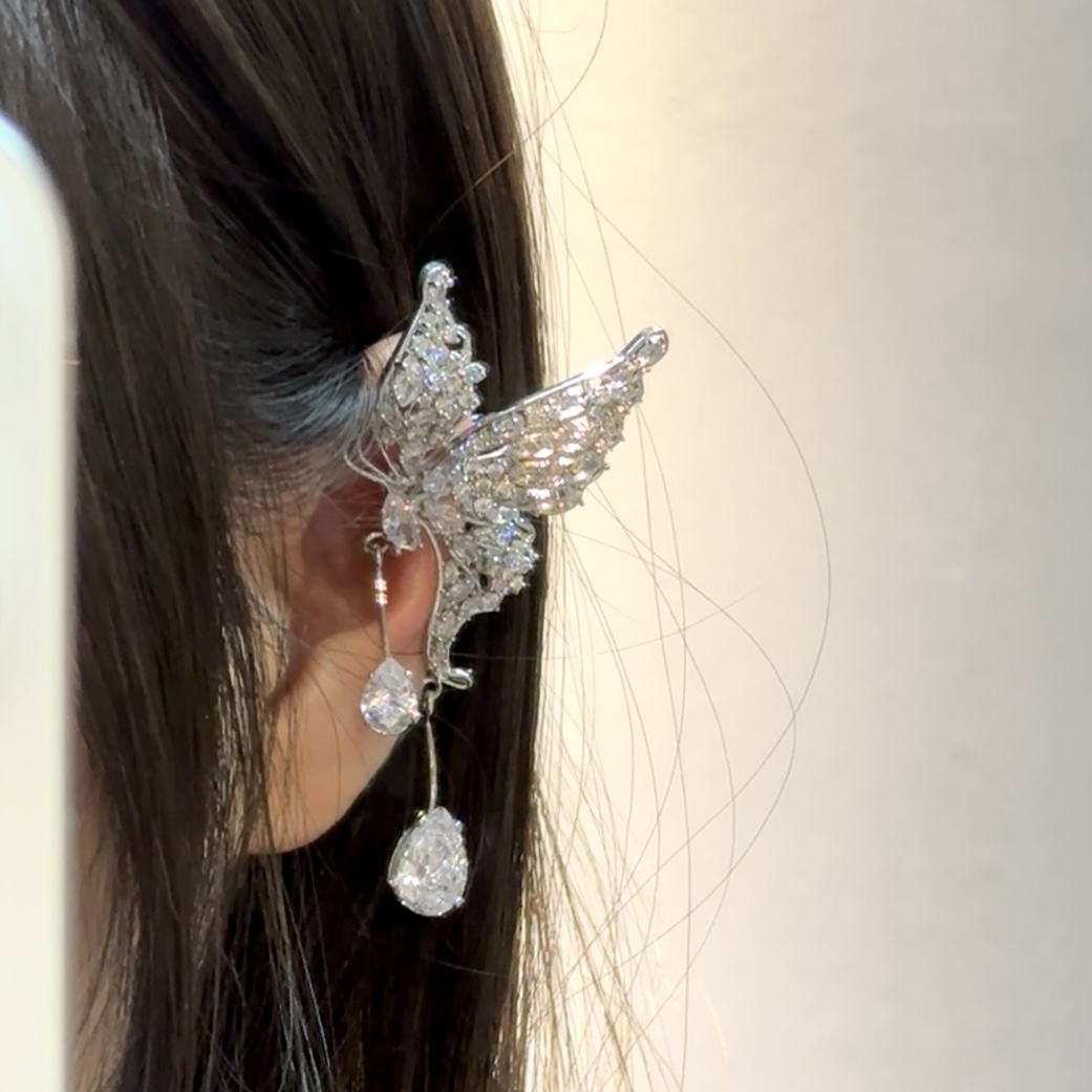 铜合金耳饰 ETE E5-0187新娘饰品西式婚礼百搭锆石蝴蝶耳饰耳夹款
