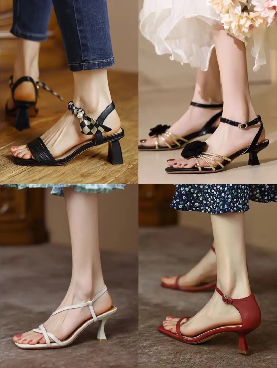 高跟气质时尚性感女士百搭粗跟时装夏季中跟春夏高跟时装凉鞋
