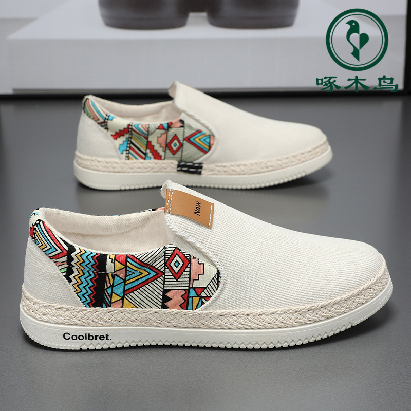 【正品】啄木鸟夏季男鞋新款透气帆布鞋子男百搭白鞋懒人鞋休闲板鞋