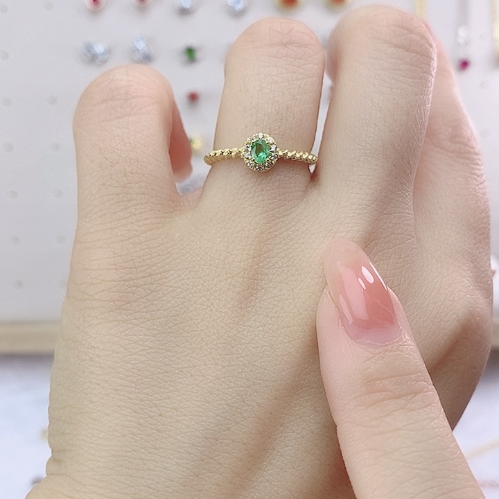 祖母绿戒指银S925镶嵌