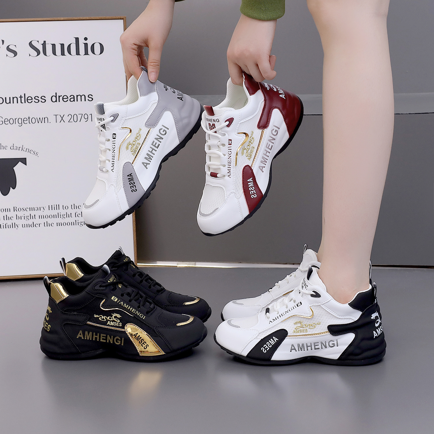 【香港艾玛世盛世】新款网面轻奢 运动时尚百搭软底休闲鞋