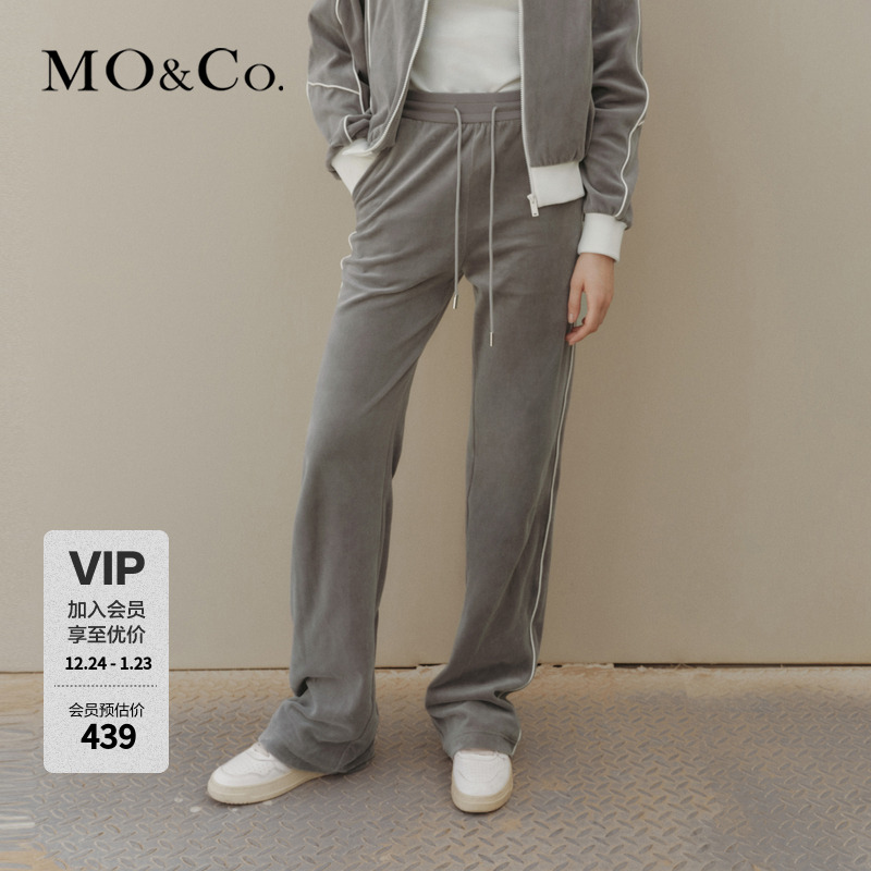 MOCO秋运动风丝绒感高腰长直筒阔腿休闲裤MBC3PATK05