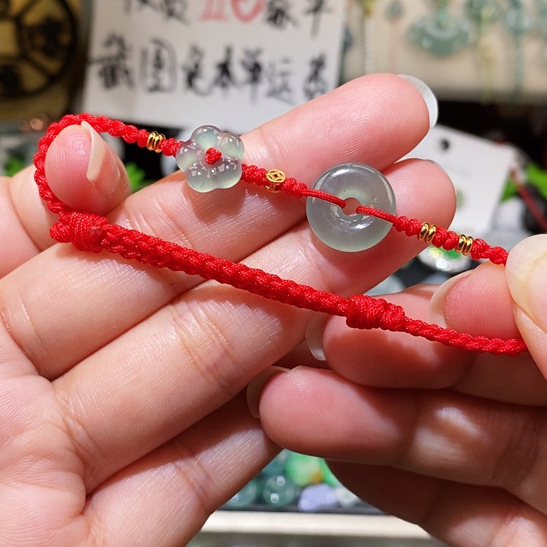 翡翠未镶嵌颈饰平安扣红绳15
