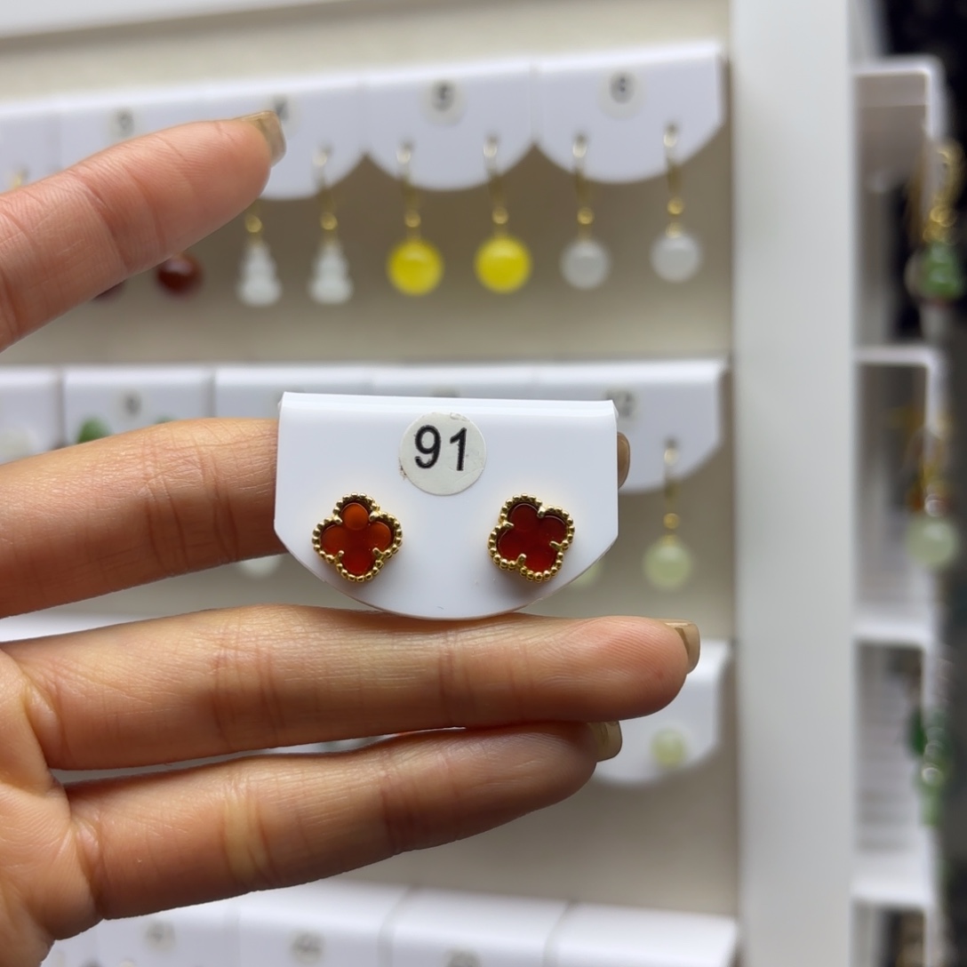 玛瑙/玉髓银S925镶嵌耳饰