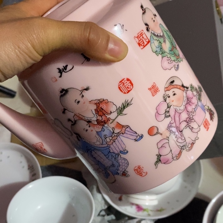 摆件陶红稀土童子提梁壶