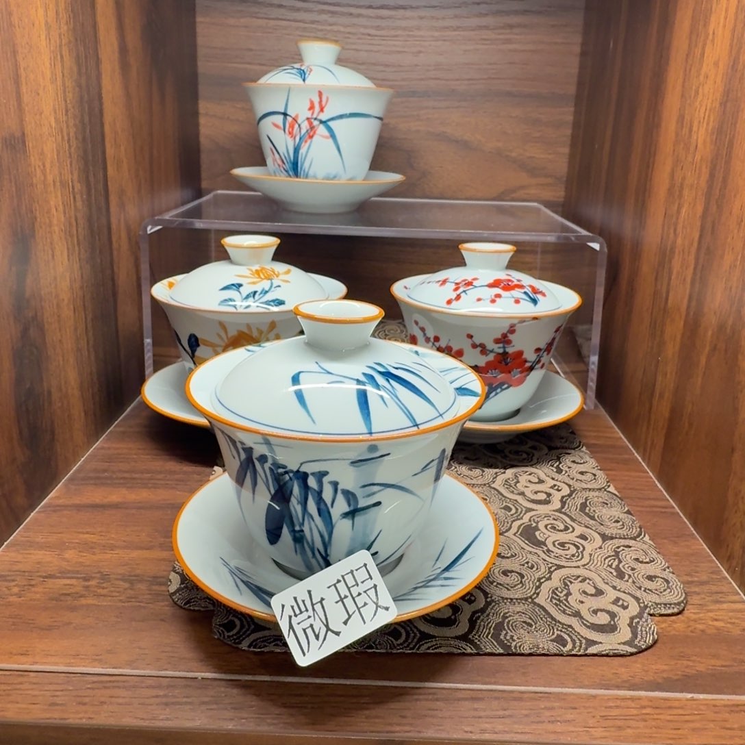 釉下手绘茶具微瑕