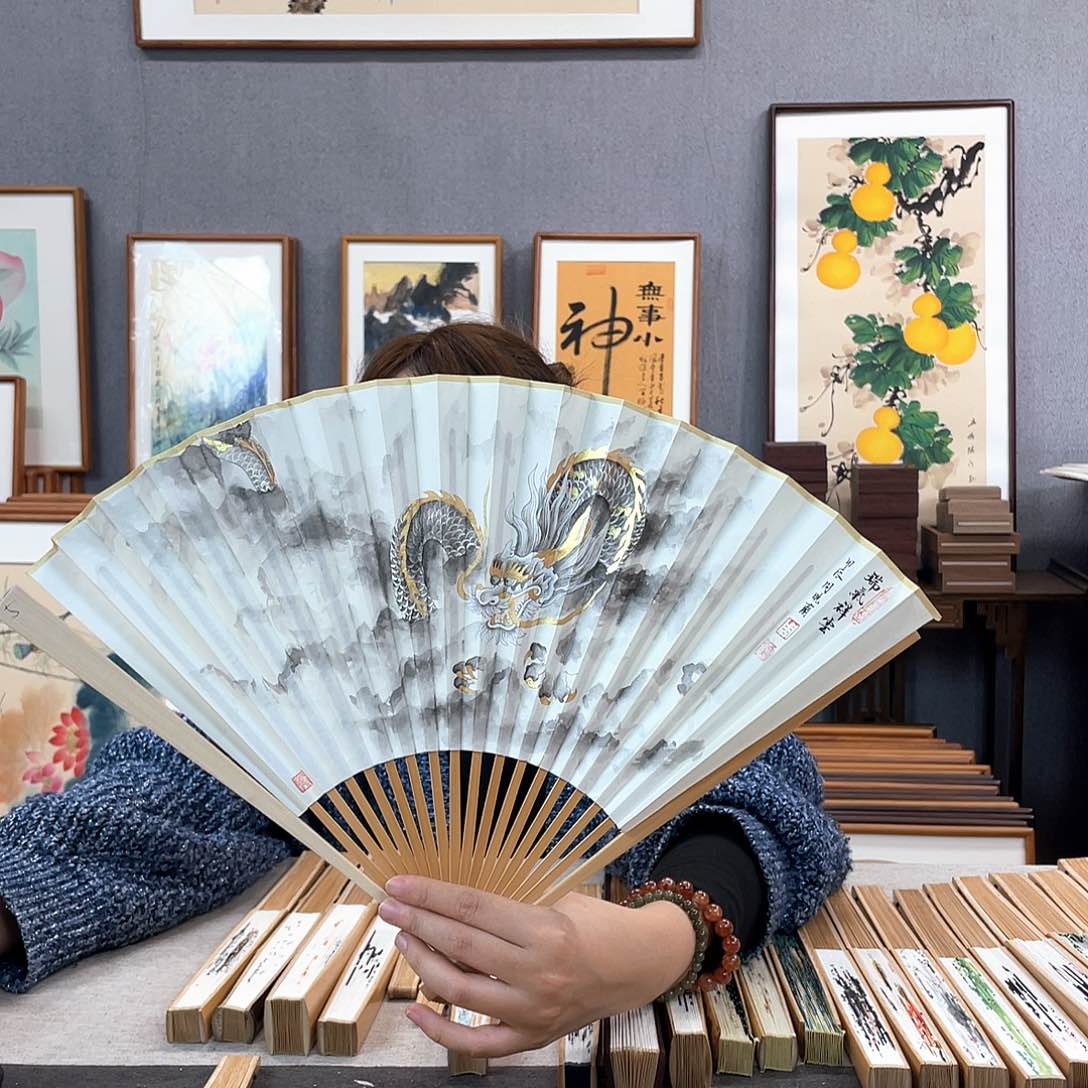 国画95寸玉竹-纯手绘-文玩扇骨（默认粘好）