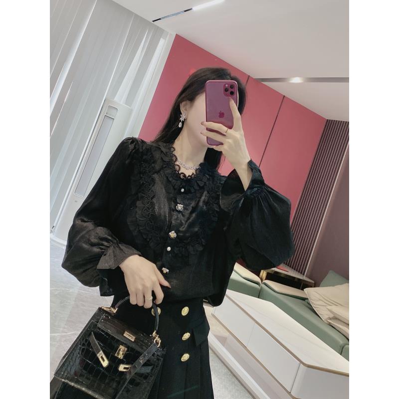 春【金皇橦颜】洋气百搭法式花边衬衫98372