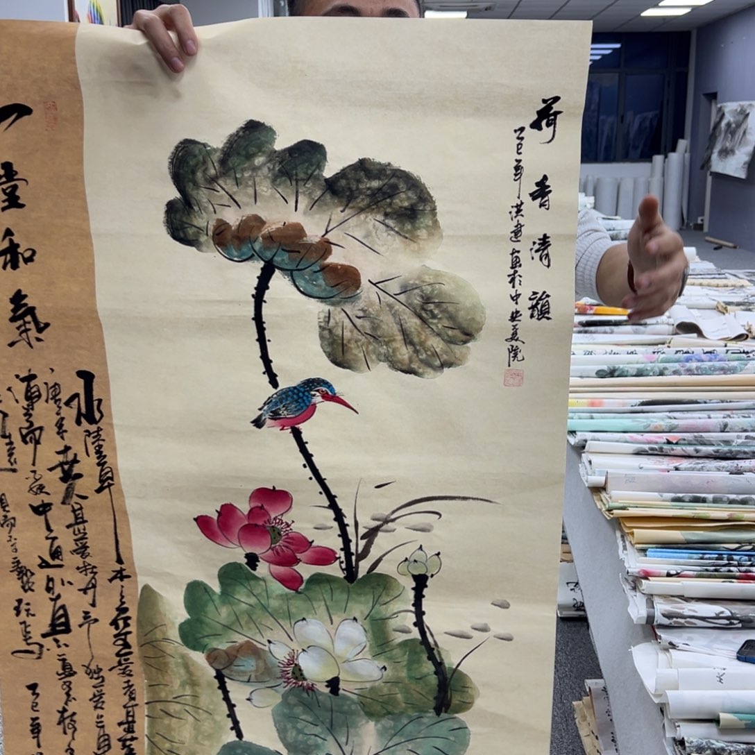 国画卖字画的小男孩