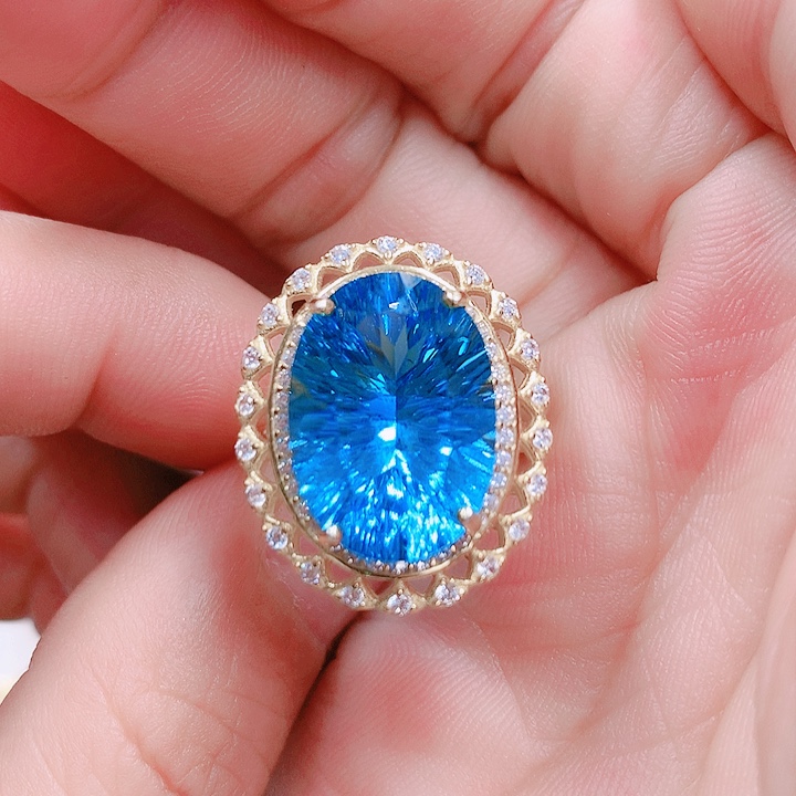 托帕石戒指银S925镶嵌12✖️17