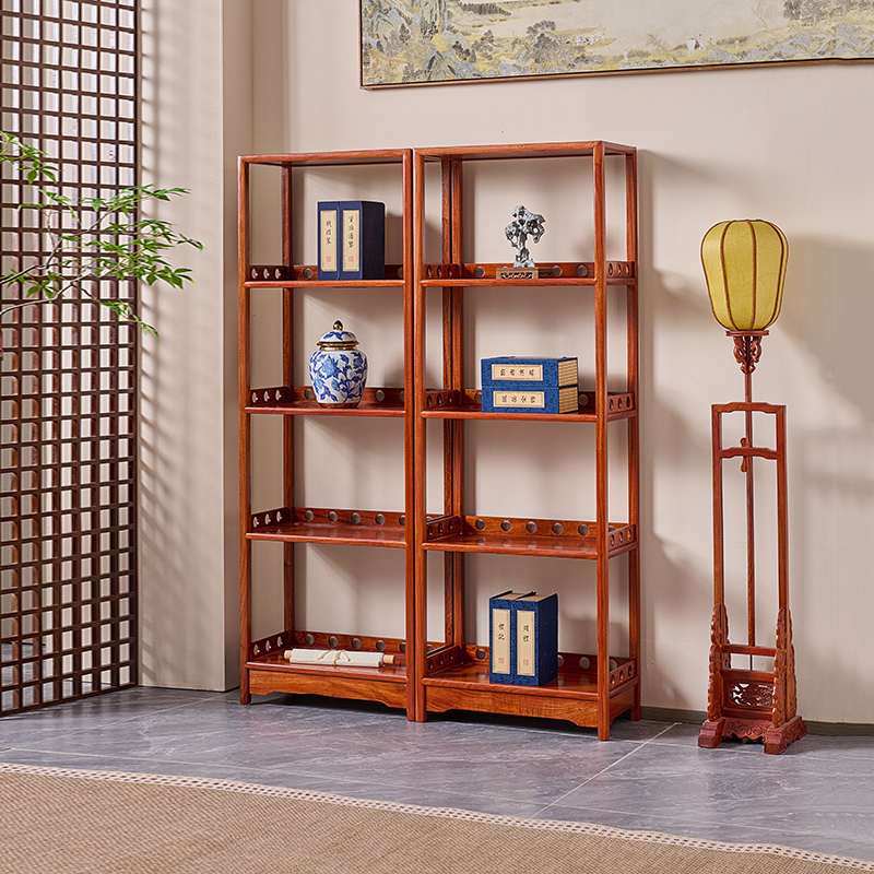 红木置物架多层收纳落地简约客厅花梨木书架刺猬紫檀家用实木书柜