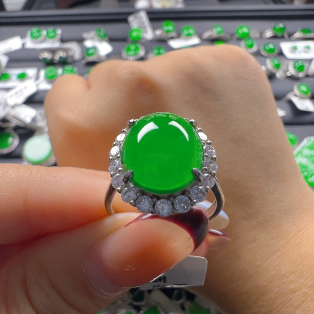 ****柜翡翠银S925镶嵌颈饰蛋面戒指