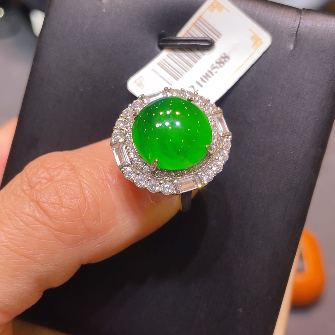 翡翠银S925镶嵌颈饰戒指