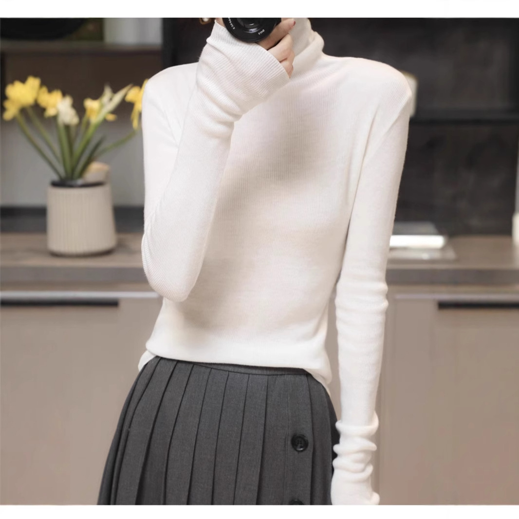 网红针织衫长袖时尚百搭修身秋冬套头高领女士新款休闲百搭纯色